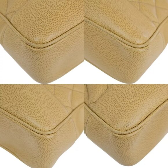 CHANEL CC Matelasse Chain Shoulder Bag Caviar Skin Leather Beige Vintage - Picture 6 of 16